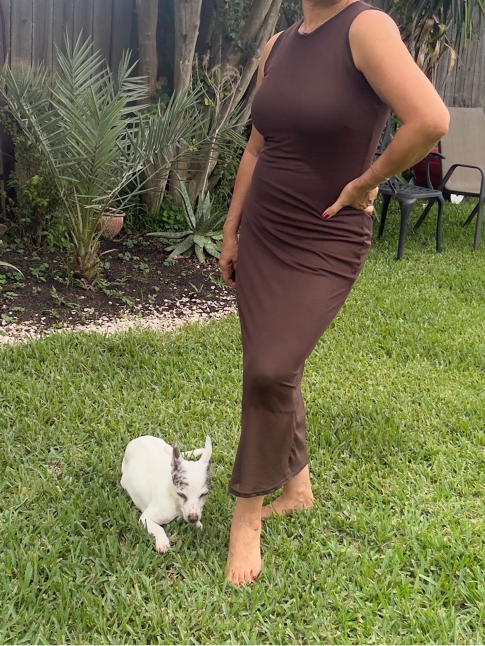 Maxi Silhouette Stretch Sleeveless Brown Dress